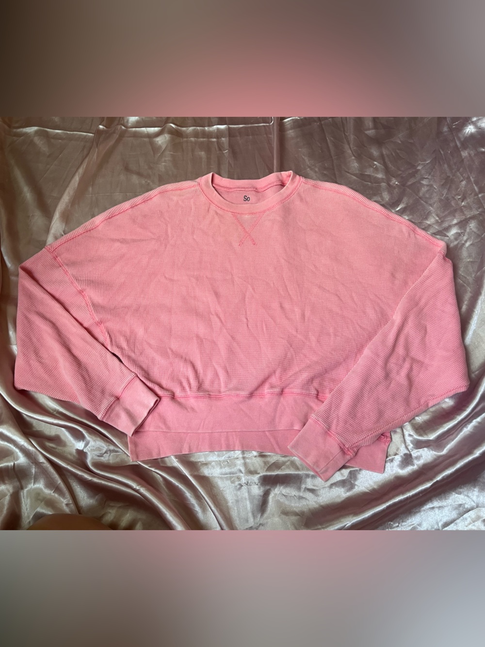 SO Pink Waffle-Knit Crewneck Sweater